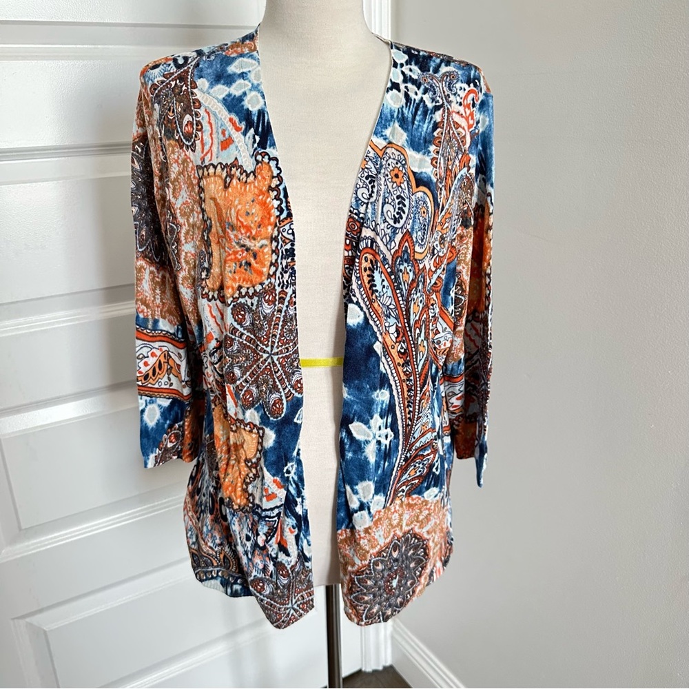 Chico's Blue and Brown Patterned Cardigan Size 2